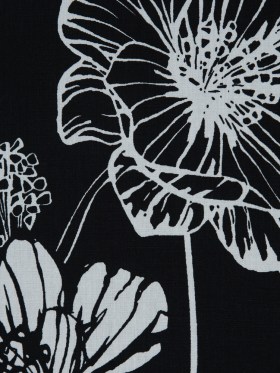 Black and White Large Floral Stretch Cotton Poplin Black and White Large Floral Stretch Cotton Poplin