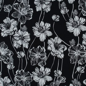 Black and White Large Floral Stretch Cotton Poplin Black and White Large Floral Stretch Cotton Poplin