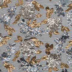Mesh with Sequin Flowers – Gold and Gray on Black Mesh with Sequin Flowers – Gold and Gray on Black