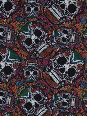 Multicolor Skull Printed Wrinkled Faux Plisse Multicolor Skull Printed Wrinkled Faux Plisse