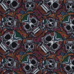 Multicolor Skull Printed Wrinkled Faux Plisse Multicolor Skull Printed Wrinkled Faux Plisse