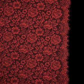 Red Coral and Black Floral Corded Lace with Eyelash Edges Red Coral and Black Floral Corded Lace with Eyelash Edges