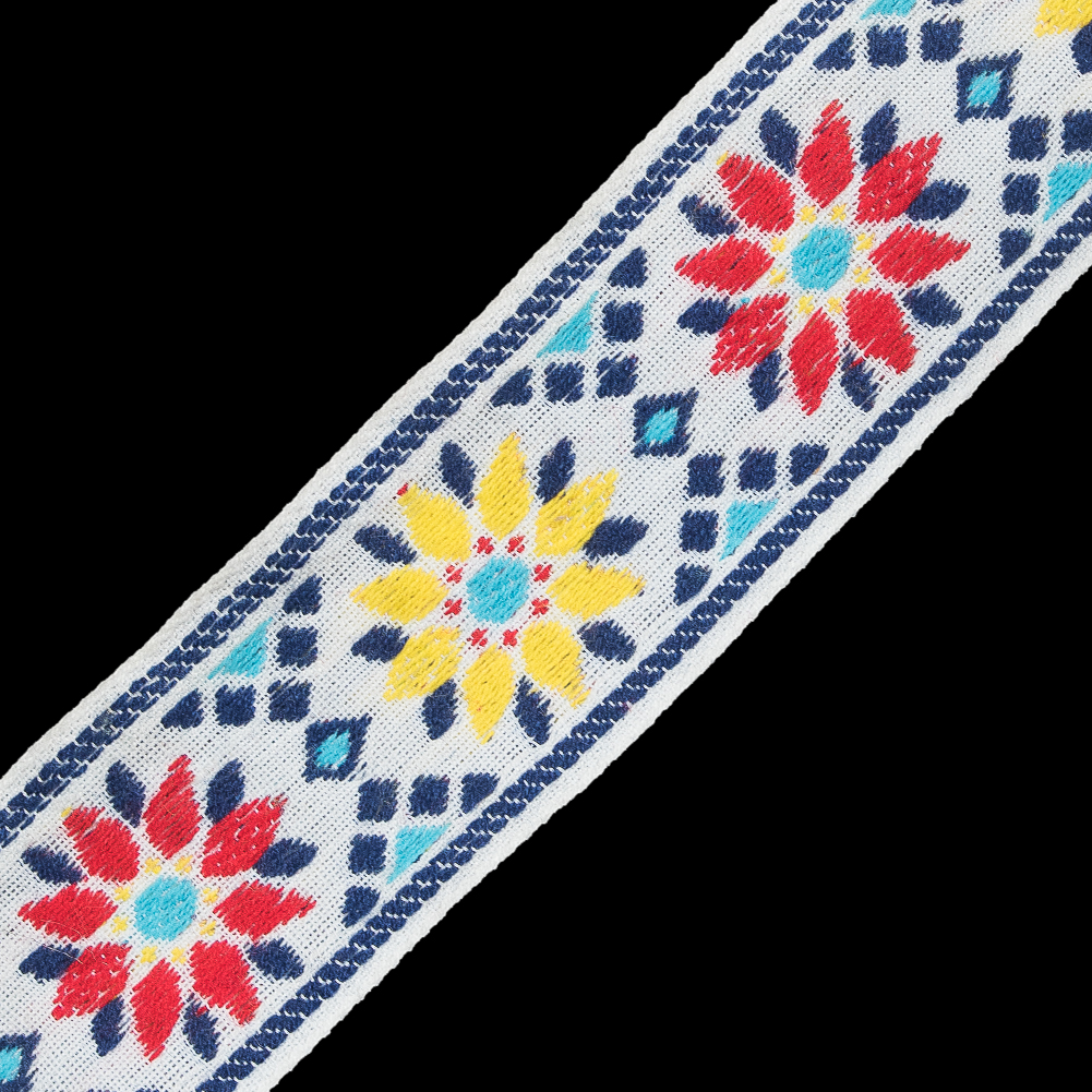 Blue, Yellow and Red Geometric Jacquard Ribbon - 2"