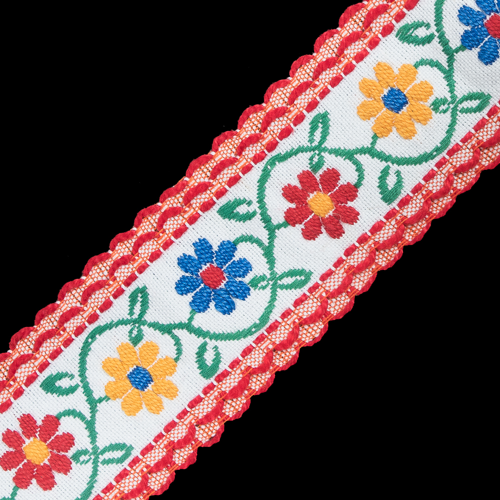 Red, Yellow and Blue Raised Floral German Jacquard Ribbon - 2"