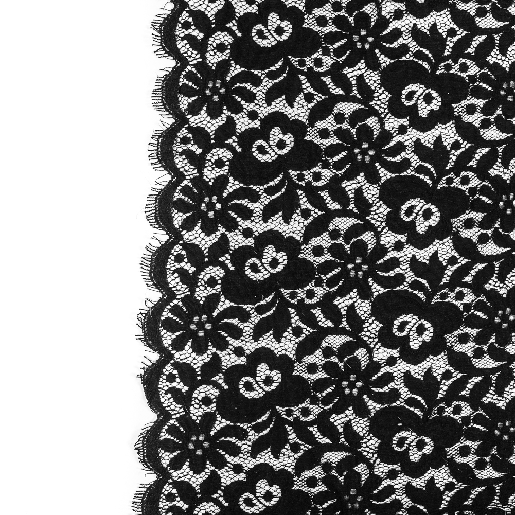 Tibi Black Floral Polyester Lace with Scalloped Eyelash Edges Tibi Black Floral Polyester Lace with Scalloped Eyelash Edges