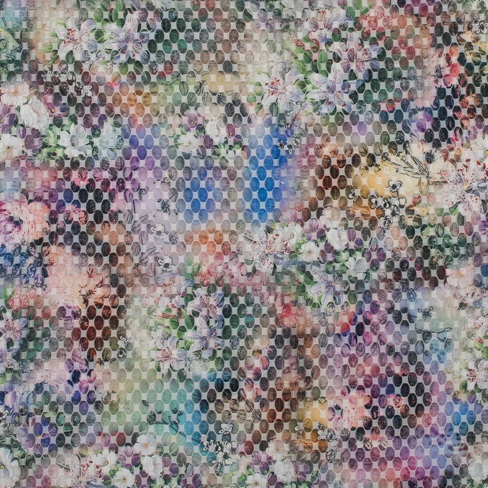 Floral Multicolor Printed Organza with Embroidered Ovals Floral Multicolor Printed Organza with Embroidered Ovals