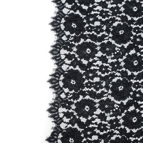 Famous NYC Designer Black Corded Floral Lace with Scalloped Edges Famous NYC Designer Black Corded Floral Lace with Scalloped Edges