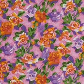 Pink and Orange Floral Printed Linen Woven Pink and Orange Floral Printed Linen Woven