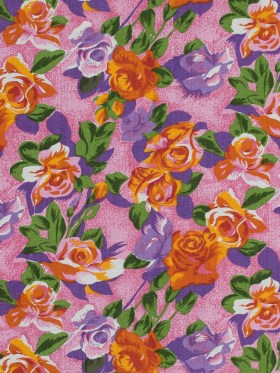 Pink and Orange Floral Printed Linen Woven Pink and Orange Floral Printed Linen Woven