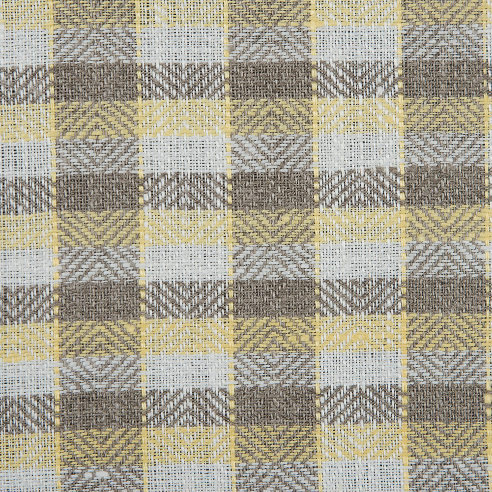 Roasted Cashew, White and Yellow Plaid Linen Woven
