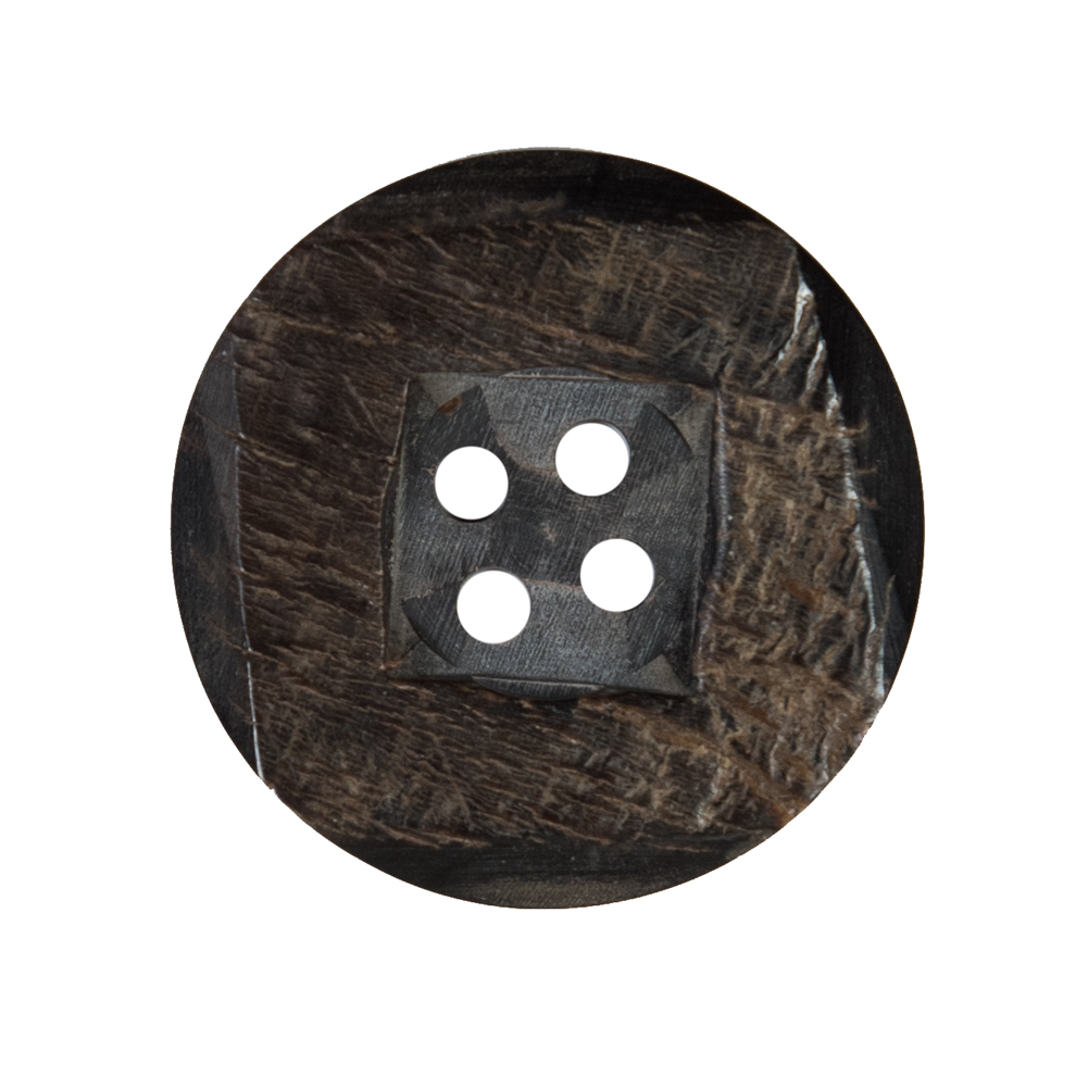 Black and Brown Textural Horn 4-Hole Button – 44L/28mm Black and Brown Textural Horn 4-Hole Button – 44L/28mm