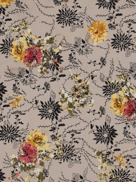 Taupe Floral Stretch Cotton Sateen Taupe Floral Stretch Cotton Sateen