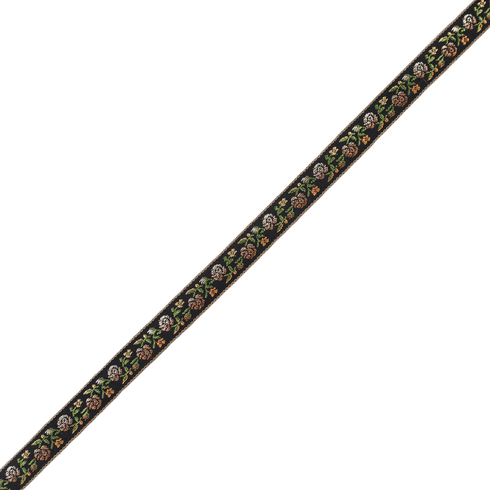 Black and Brown Ombre Floral German Jacquard Ribbon – 0.625″ Black and Brown Ombre Floral German Jacquard Ribbon – 0.625″