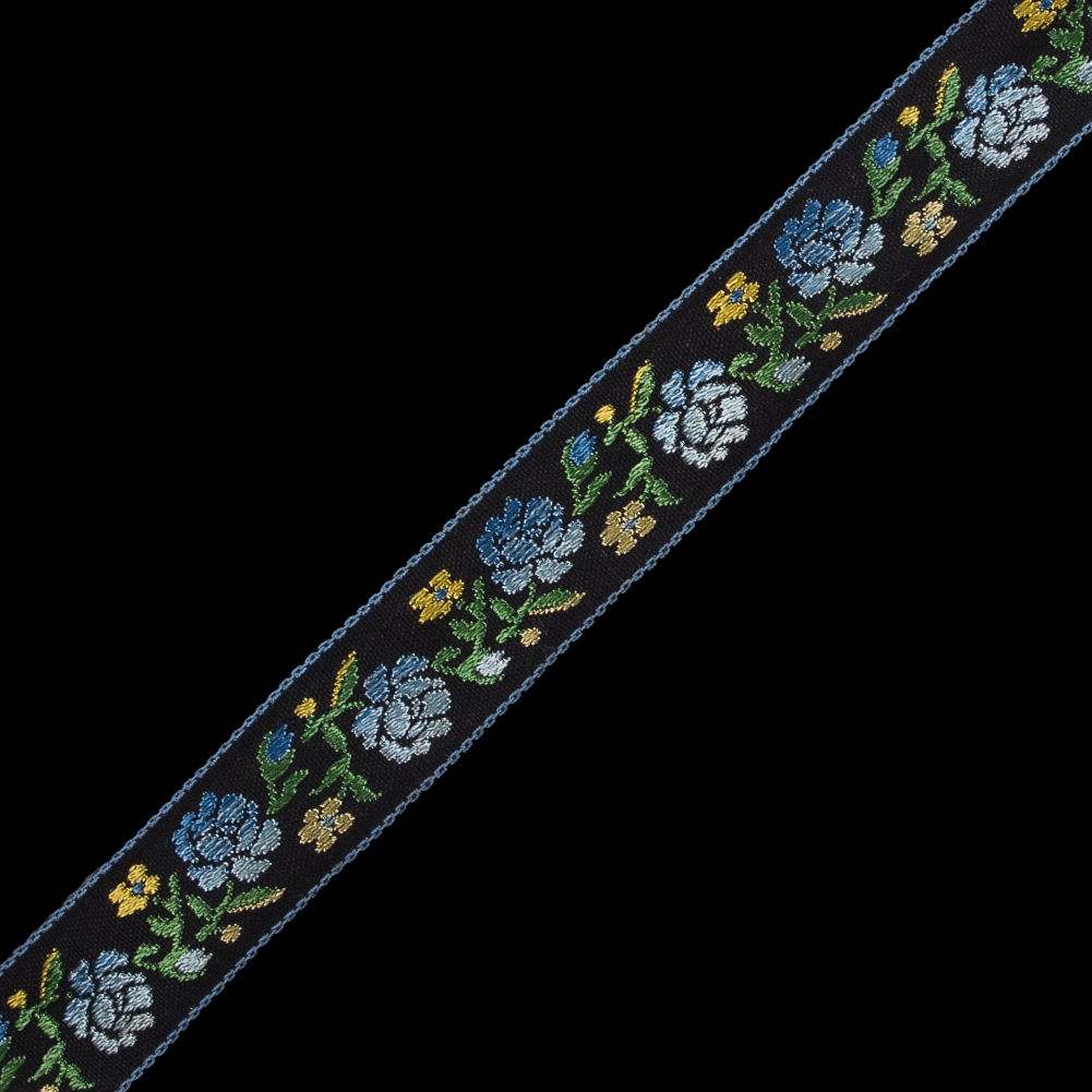 Blue, Green and Black Floral Jacquard Ribbon – 0.875″ Blue, Green and Black Floral Jacquard Ribbon – 0.875″