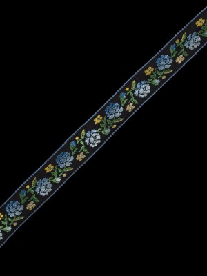 Blue, Green and Black Floral Jacquard Ribbon – 0.875″ Blue, Green and Black Floral Jacquard Ribbon – 0.875″