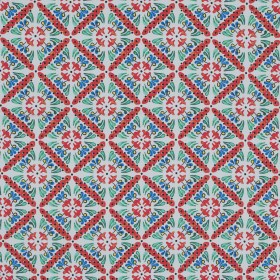 Orange, Green and Blue Diamond Floral Printed Stretch Twill Cotton Orange, Green and Blue Diamond Floral Printed Stretch Twill Cotton