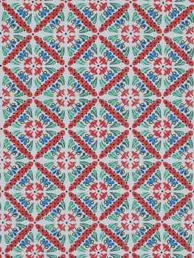 Orange, Green and Blue Diamond Floral Printed Stretch Twill Cotton Orange, Green and Blue Diamond Floral Printed Stretch Twill Cotton