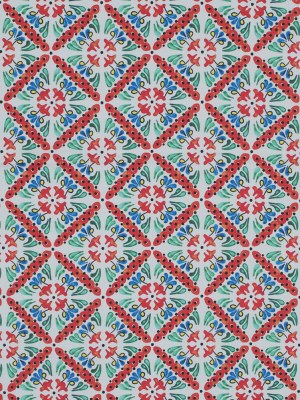 Orange, Green and Blue Diamond Floral Printed Stretch Twill Cotton Orange, Green and Blue Diamond Floral Printed Stretch Twill Cotton