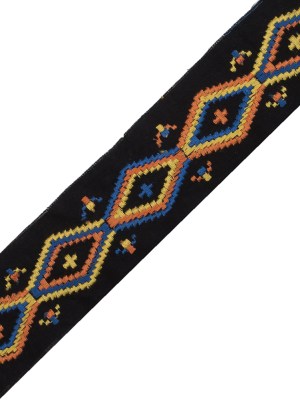 Black Woven Trim with a Multicolor Embroirdered Design – 2″ Black Woven Trim with a Multicolor Embroirdered Design – 2″