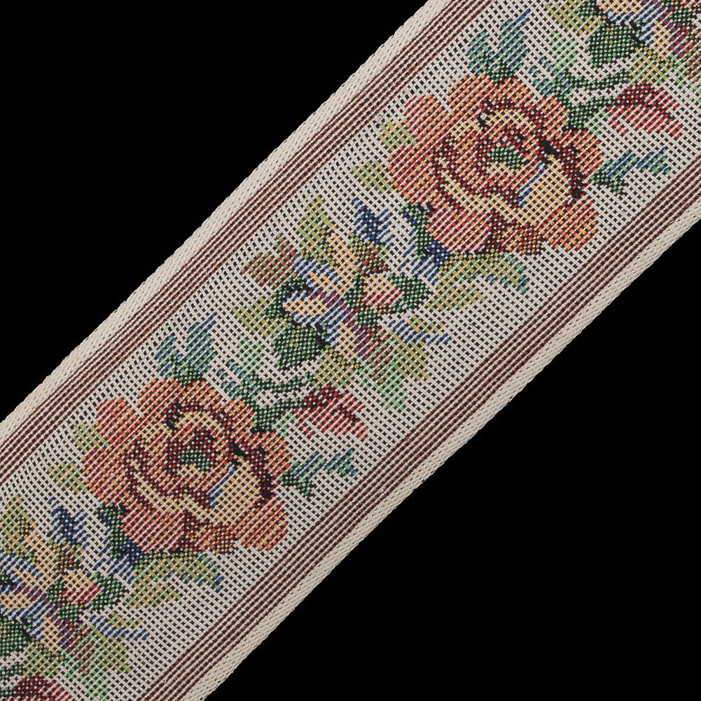 Orange and Beige Muted Floral Jacquard Ribbon - 2.25"
