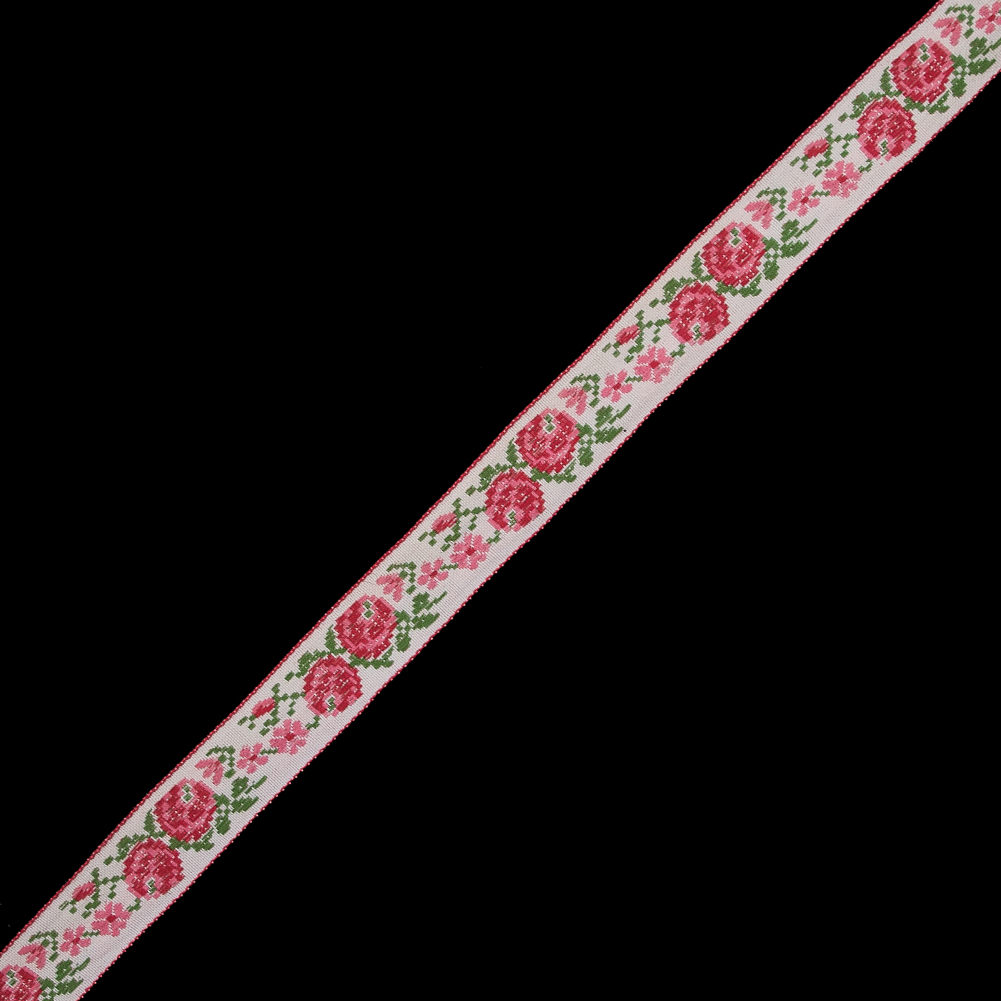 Pink and Green Floral German Jacquard Ribbon – 0.75″ Pink and Green Floral German Jacquard Ribbon – 0.75″