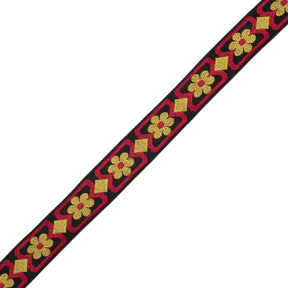 Red, Yellow and Black Floral German Jacquard Ribbon – 1″ Red, Yellow and Black Floral German Jacquard Ribbon – 1″