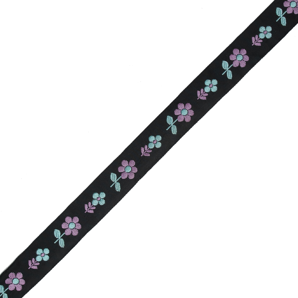 Black, Blue and Purple Floral Jacquard Ribbon – 0.875″ Black, Blue and Purple Floral Jacquard Ribbon – 0.875″