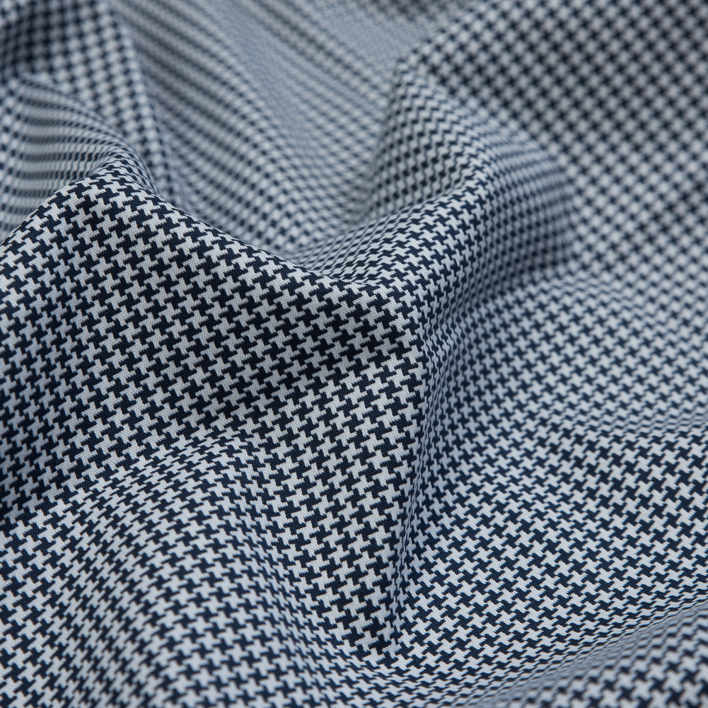 Navy and White Houndstooth Stretch Cotton Woven