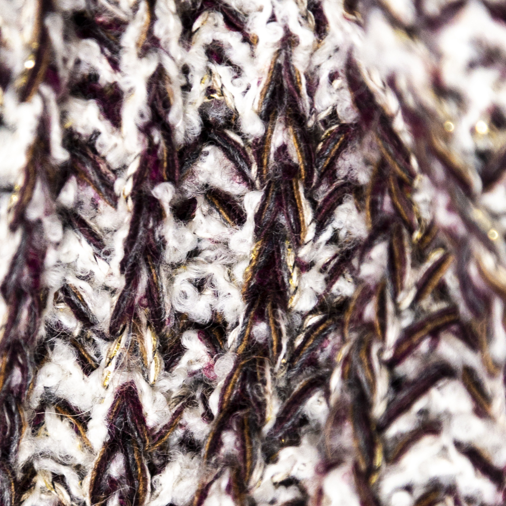 Italian White, Sangria and Metallic Gold Chunky Wool Knit
