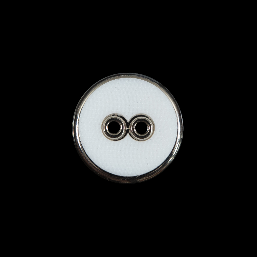 White Plastic and Silver Metal 2-Hole Button – 28L/18mm White Plastic and Silver Metal 2-Hole Button – 28L/18mm