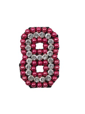 Italian Number 8 Patch with Pink Pearls and Rhinestones- 2.75″ x 2″ Italian Number 8 Patch with Pink Pearls and Rhinestones- 2.75″ x 2″