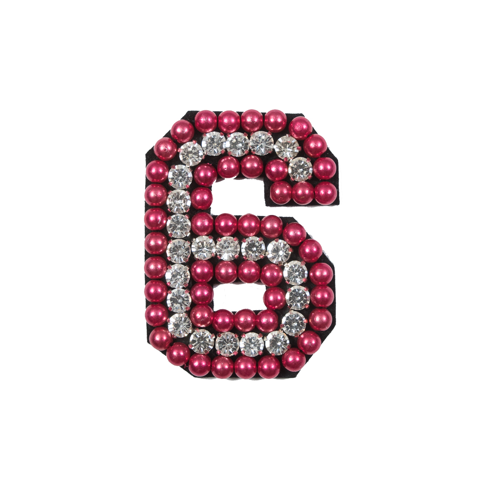 Italian Number 6 Patch with Pink Pearls and Rhinestones- 2.75″ x 2″ Italian Number 6 Patch with Pink Pearls and Rhinestones- 2.75″ x 2″