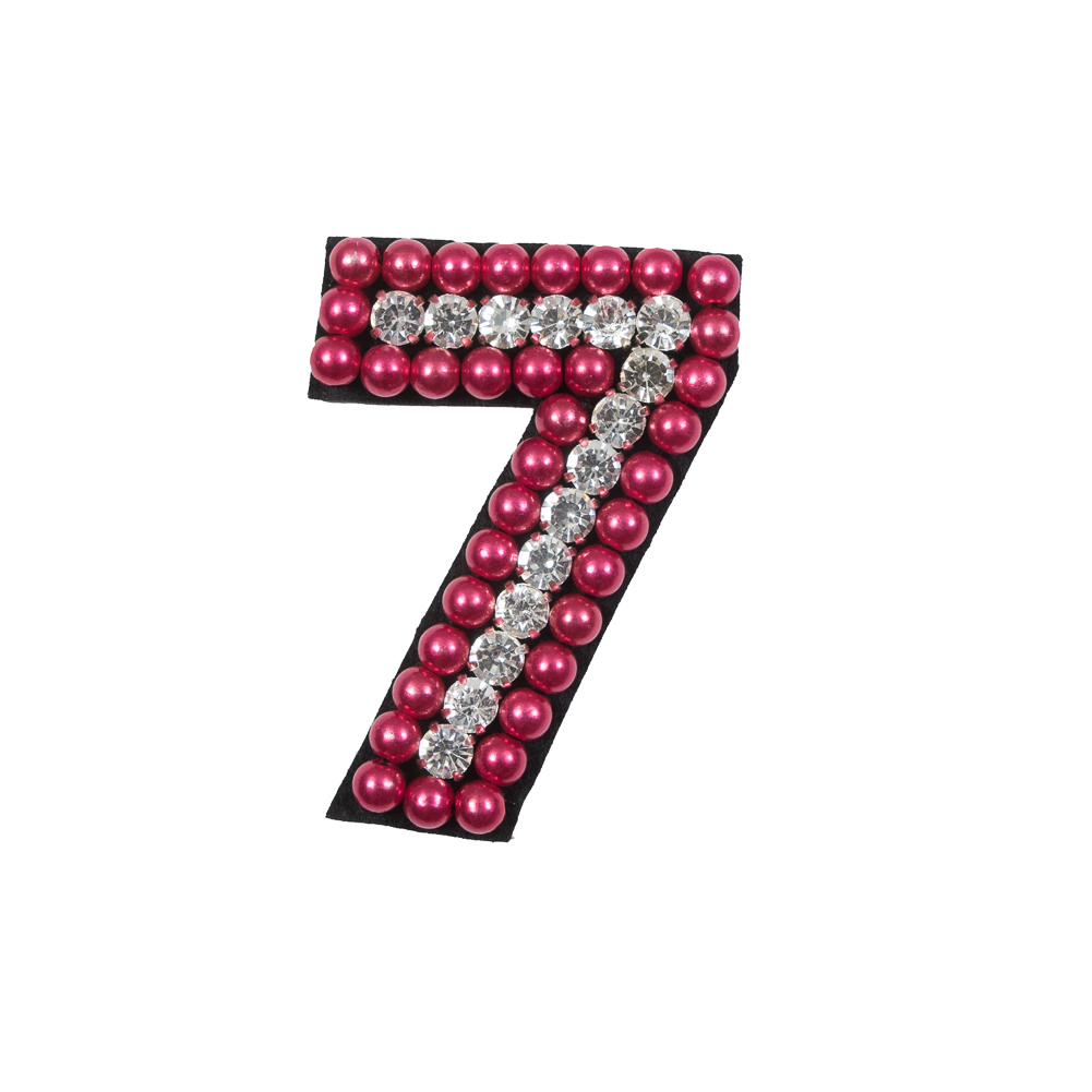 Italian Number 7 Patch with Pink Pearls and Rhinestones- 2.75″ x 2″ Italian Number 7 Patch with Pink Pearls and Rhinestones- 2.75″ x 2″