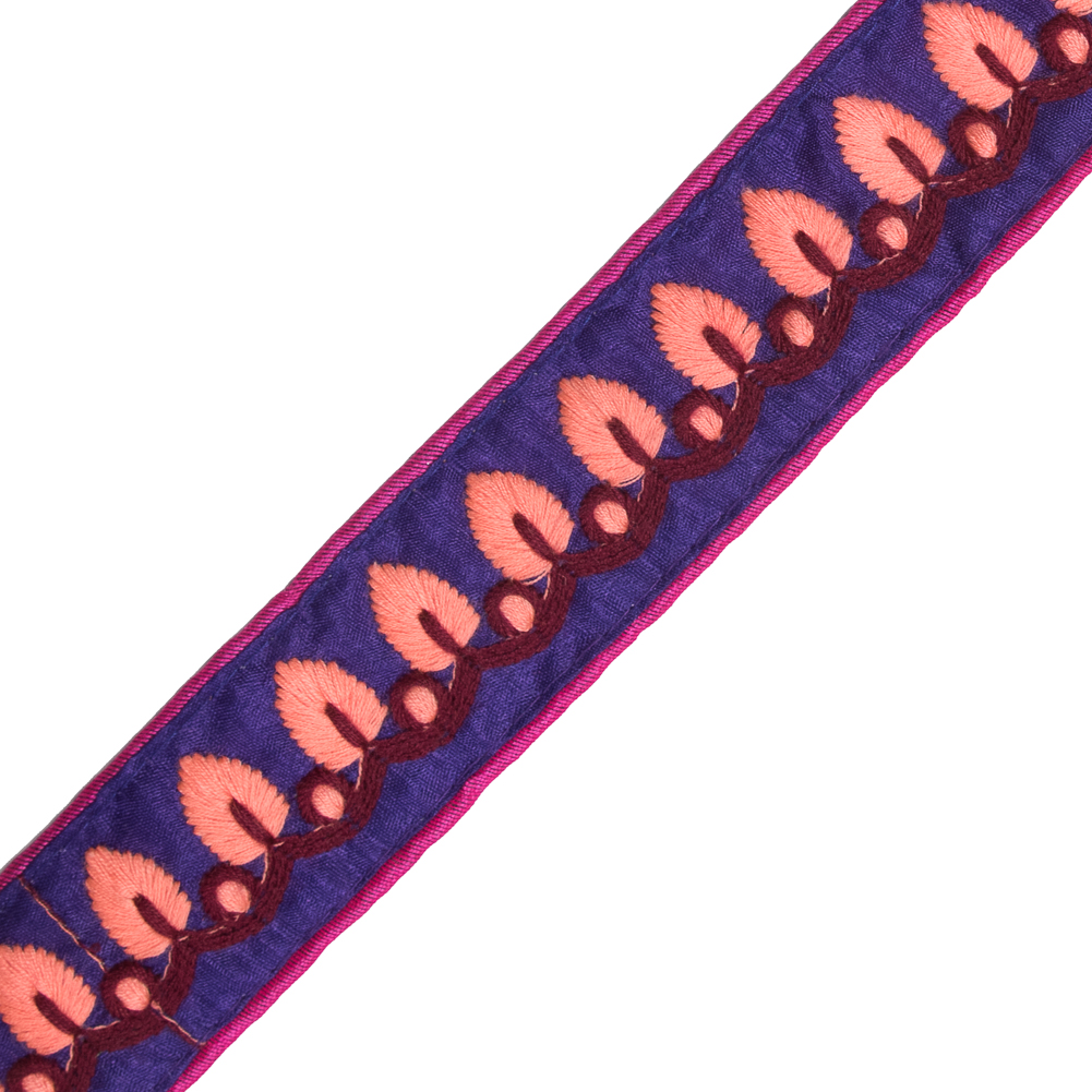 Embroidered Purple/Orange Neon Trim - 1.5"