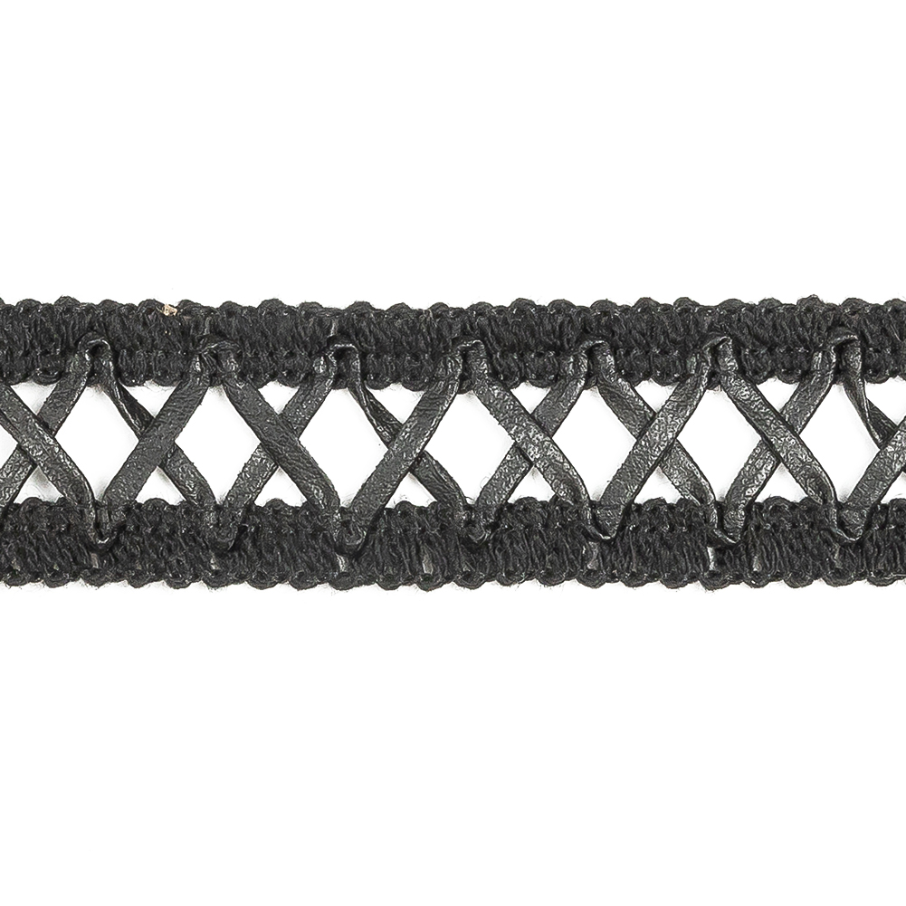 Italian Black Braided Faux Leather Trim - 1"