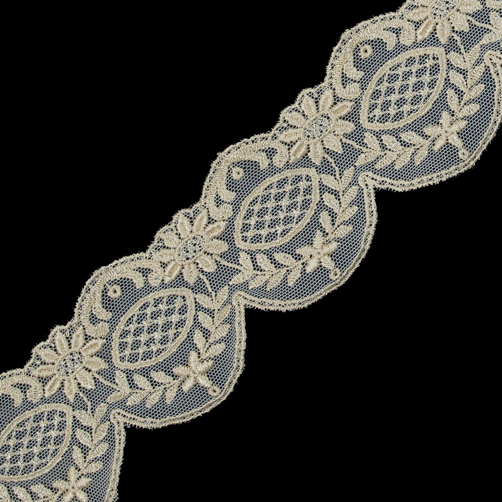 Metallic Gold Scallop-Edged Embroidered Mesh - 2.5"