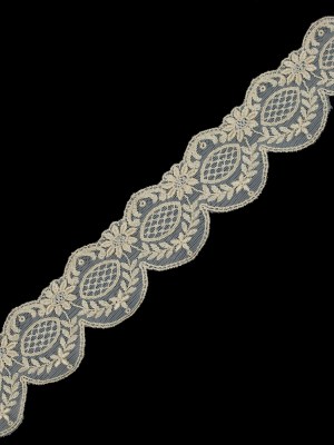 Metallic Gold Scallop-Edged Embroidered Mesh – 2.5″ Metallic Gold Scallop-Edged Embroidered Mesh – 2.5″