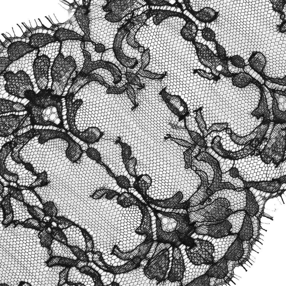 Black Fine Double Scallop Edge Lace Trim - 6.5"