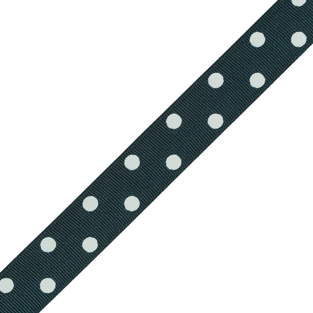 Green Grosgrain Ribbon with White Polka Dots - 1"