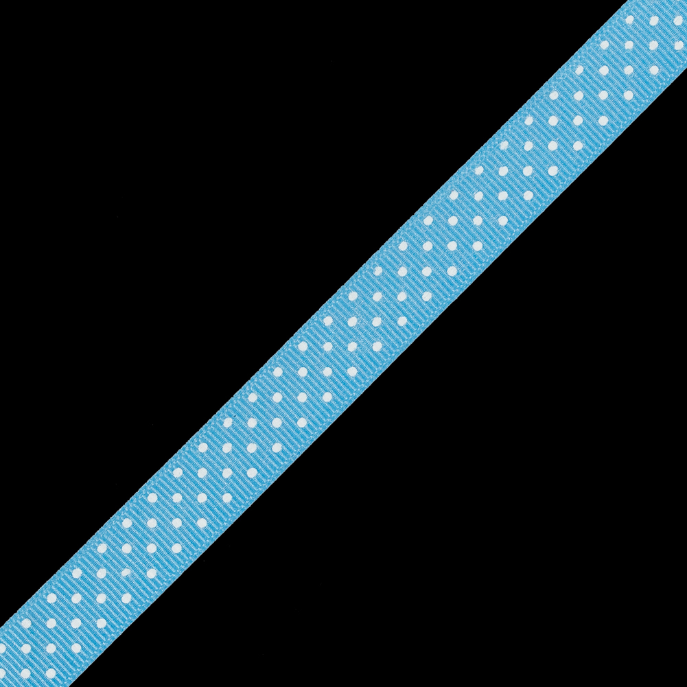 Sky Blue Grosgrain Ribbon with White Polka Dots - 0.625"