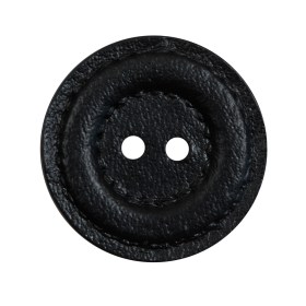 Black Faux Leather Plastic 2-Hole Button – 44L/28mm Black Faux Leather Plastic 2-Hole Button – 44L/28mm