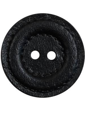 Black Faux Leather Plastic 2-Hole Button – 44L/28mm Black Faux Leather Plastic 2-Hole Button – 44L/28mm
