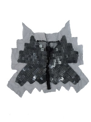 Black Sequin Butterfly Sew-On Applique on Black Mesh Black Sequin Butterfly Sew-On Applique on Black Mesh