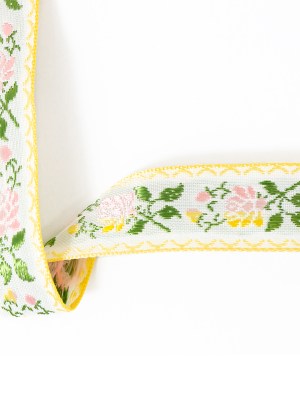 Yellow, Pink and Green Floral German Jacquard Ribbon – 0.875″ Yellow, Pink and Green Floral German Jacquard Ribbon – 0.875″