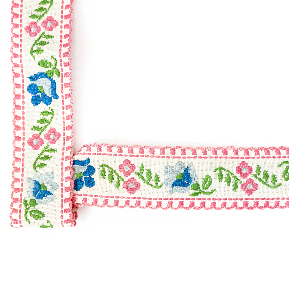 Pink, Blue and Off-White Floral German Jacquard Ribbon – 1″ Pink, Blue and Off-White Floral German Jacquard Ribbon – 1″