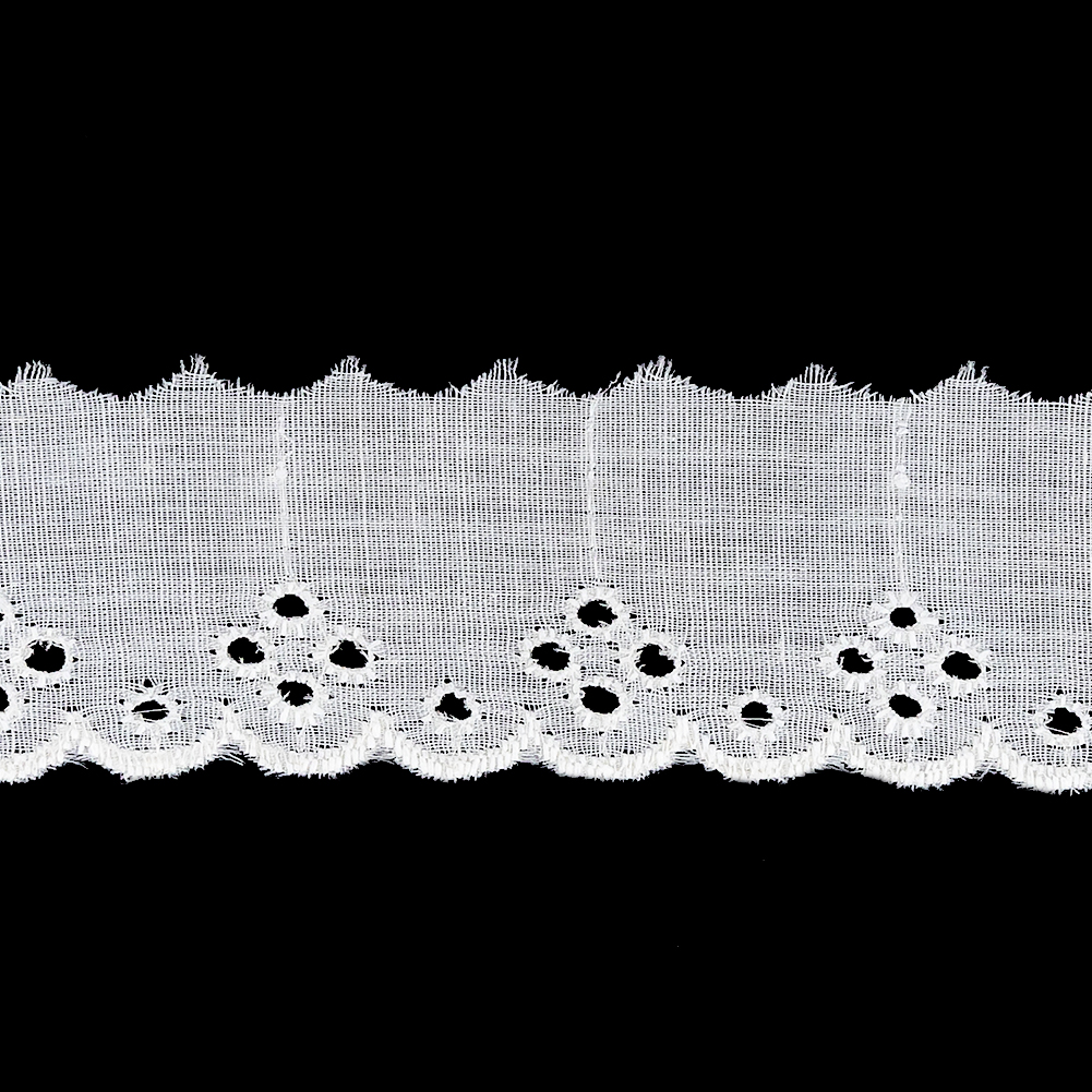 Off-White Floral Eyelet Trim With Finished Scalloped Edge - 1.5"