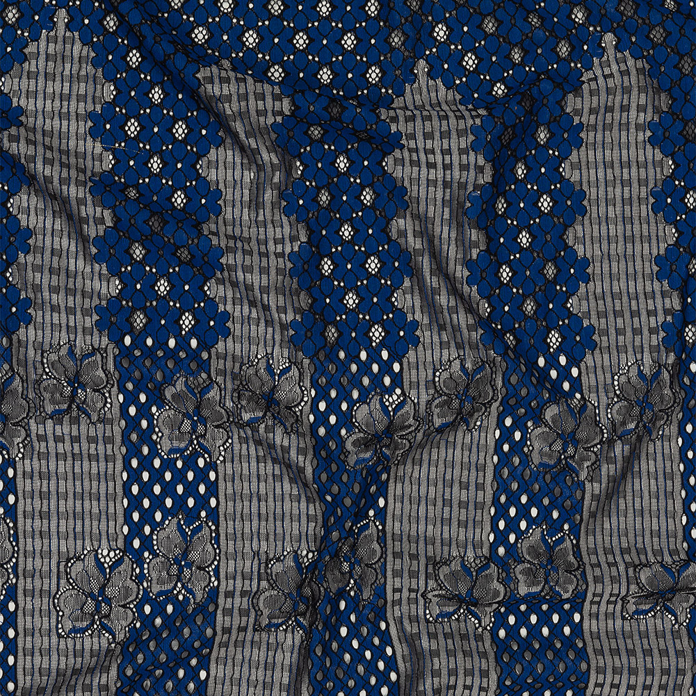 Corded Lace Panel – Royal Blue and Silvery Floral Corded Lace Panel – Royal Blue and Silvery Floral