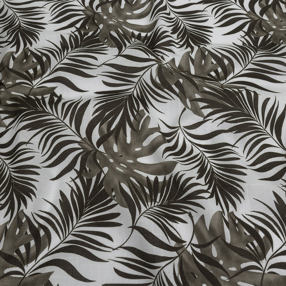 Slubbed Organic Cotton Woven – Major Brown Tropical Leaves – Santos Collection Slubbed Organic Cotton Woven – Major Brown Tropical Leaves – Santos Collection