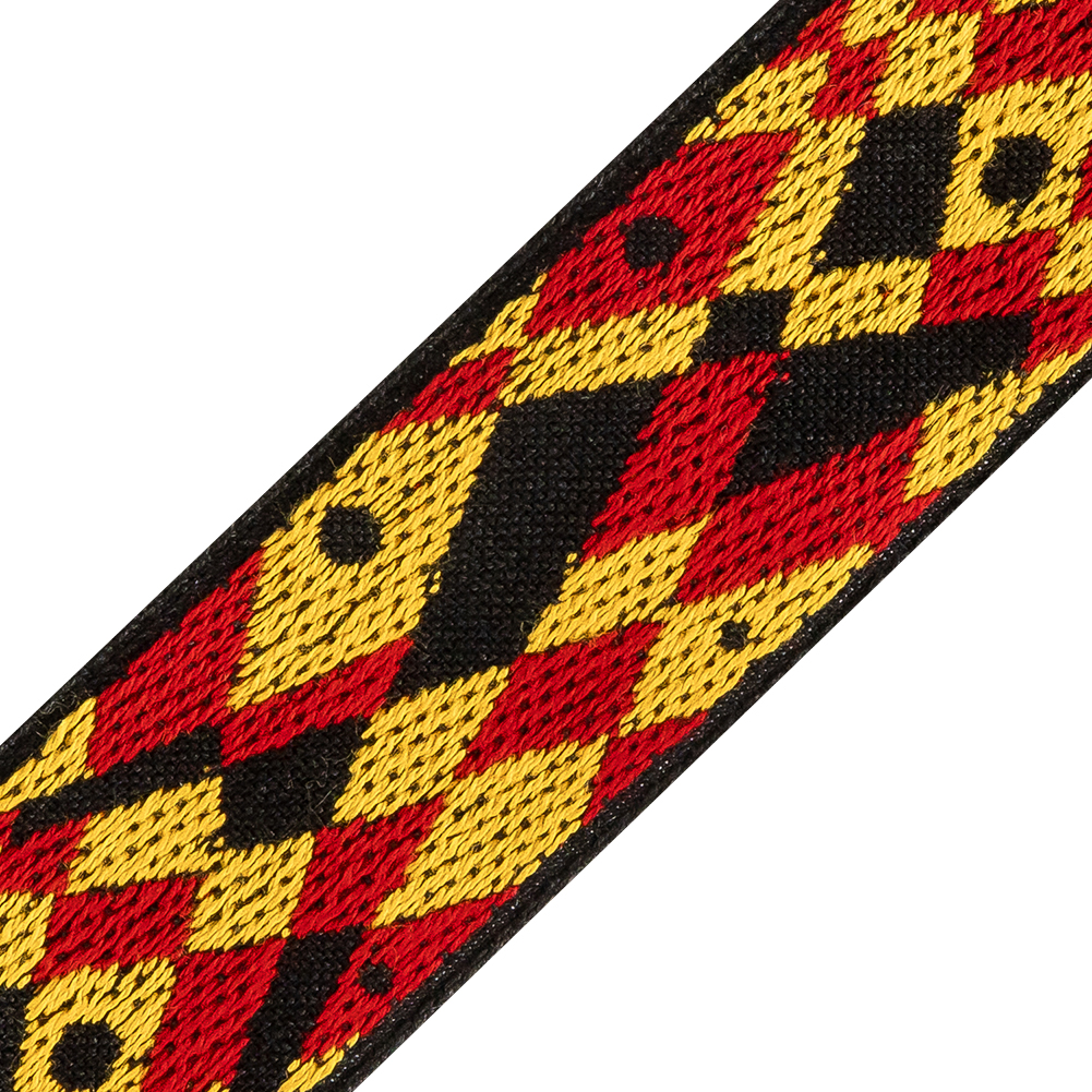 Black, Red, and Yellow Geometric Jacquard Ribbon - 1.5"