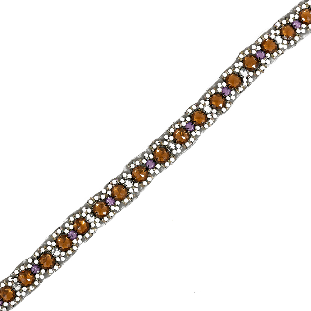 Amber, Amethyst and Off-White Floral Iron-on Beaded Trim Amber, Amethyst and Off-White Floral Iron-on Beaded Trim
